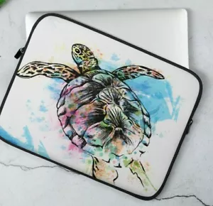 Sea Turtle Watercolor Ocean Sketch School Laptop Sleeve Bright Nature Gift - Picture 1 of 3