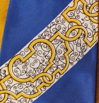 1940s 1950s VINTAGE BOLD ~ MENS TIE ~ BLUE w/ GOLD BLACK FILIGREE & STRIPE ~ 52" - Image 1 of 4