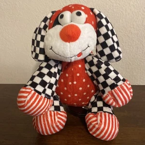 BABY Plush SUGAR LOAF Puppy DogRed White Black Checkers Stripes Dots Rattle 2007 - Picture 1 of 6