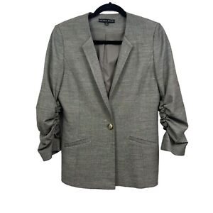 Antonio Melani Linen Blazer One Button Ruched Sleeve Ventless Grey Women Size 6