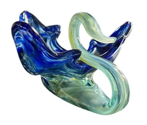 Glass Swan Bowl Trinket Dish Blue White & A Touch Of Orange 5” Tall X 8.5” X 10” - Picture 1 of 16