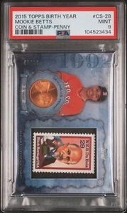 2015 Topps Mookie Betts #cs-28 SP Coin & Stamp /50 PSA 9 - Picture 1 of 2