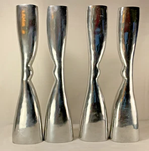 MCM Modernist Brutalist 4 taper Candlesticks metal 13" tabletop chrome look - Picture 1 of 11