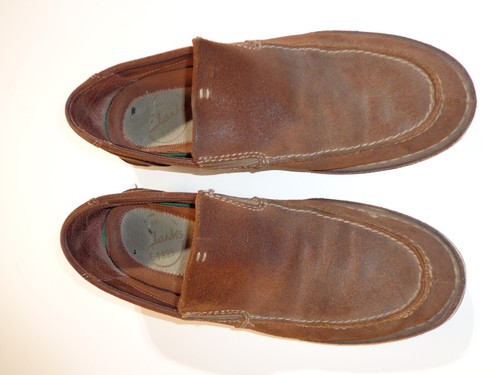 Scarpe mocassini uomo Clarks taglia 10 5 M pelle marrone casual slip on