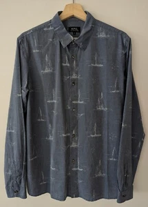A.P.C. SAILBOAT BLUE LONG SLEEVE SHIRT - LIKE NEW - APC - Picture 1 of 6