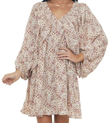 Vestido Jodifl Coco Leopardo Estampado Borgoña, Rosa Polvorienta, Manga Burbuja Abierta Talla M Foto 1 de 4