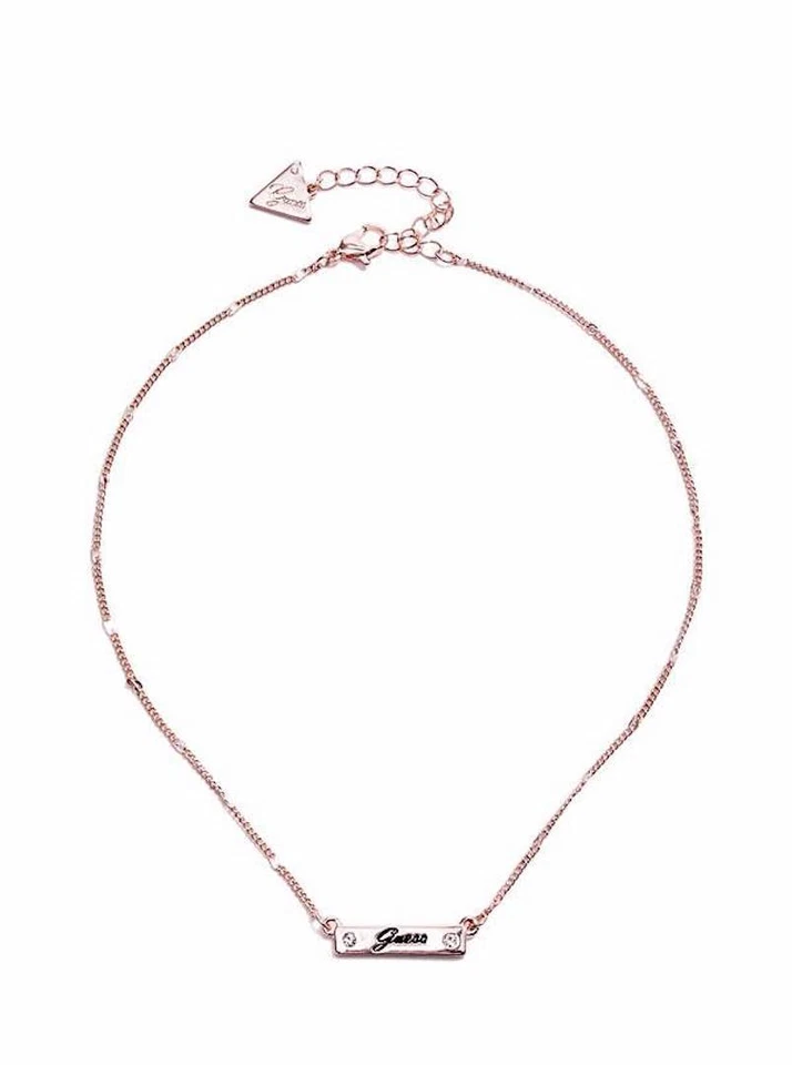 NUEVO CON ETIQUETAS Guess Colgante Cuadrado Piedras Transparentes Metal Oro Rosa Placa de Identificación Logotipo Identificación Foto 1 de 1