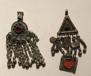 Vintage Handmade Kuchi Banjara Tribal Afghan Gypsy Ats Pendants (2) 4.5” B47 - Picture 1 of 2