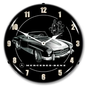 Retro Nostalgic Mercedes Benz Car Art LED Lighted Game Room Man Cave Wall Clock - Picture 1 of 4