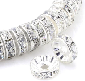 Cuentas espaciadoras de diamantes de imitación, 100 piezas de cristal agujero grande suministros europeos de cuentas de metal - Imagen 1 de 6