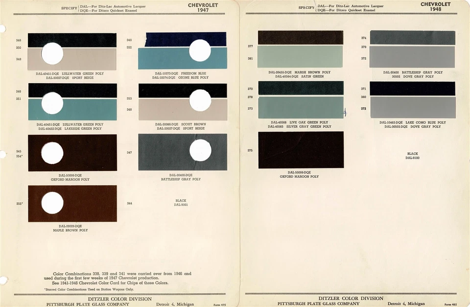 Chevrolet Fleetline Fleetmaster Stylemaster 1947 1948 2 páginas astillas de pintura (PPG) Foto 1 de 1