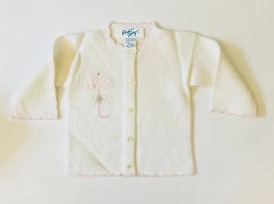 Cárdigan Suéter Vintage Niñas Elegante Bebé Blanco Con Botones Rosa 12 Meses Foto 1 de 4