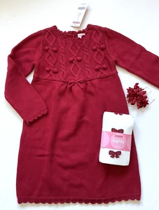 2008 NWT Gymboree HOLIDAY PICTURES 3pc Red Pom Pom Sweater Dress, Tights, Hair 4 - Picture 1 of 6