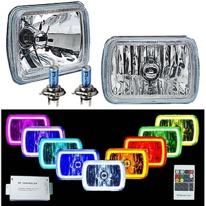 7X6" Color Change RGB SMD LED Halo Angel Eye Headlight Halogen Light Bulb Pair - Picture 1 of 11
