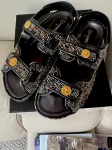 NEW IN BOX | Chanel Glass Pearls, Fabric/Lambskin Gold CC Dad Sandals Size 41 - Picture 1 of 19