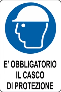 CARTELLO E' OBBLIGATORIO IL CASCO DI PROTEZIONE 200x300 mm alluminio. - Picture 1 of 1