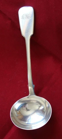 Rare Charles Lias 7 1/8:" Sterling Solid Gravy Ladle "CME" Mono (1847) 60.4g Cover