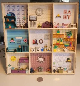 Handmade Dollhouse Inspired 3D Shadowbox 9 Room House Realistic Mini Diorama - Picture 1 of 9