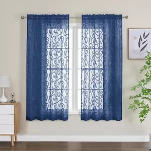 Furman Sheer Curtains 63 inch Length for Bedroom Living Room 2 Panels Set, Jacqu - Picture 1 of 7