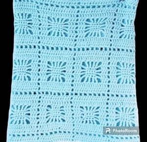 Afghan Granny Square Handmade Light Blue 45" X 45" Baby Blanket Throw - Picture 1 of 5