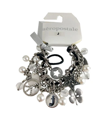 Pulsera Aeropostale Inicial Letra J Dije Tono Plata Cadena Cuentas 7" Nueva con Etiquetas Foto 1 de 2
