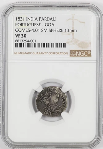 NGC VF30 1831 Portuguese India GOA Pardau (300 Reis) Miguel I Silver Coin Cover