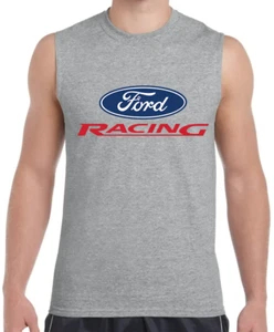 Ford Racing T-shirt Sleeveless Mens Cut Off Shirts Graphic Tees Tank Tops Men - Picture 1 of 2