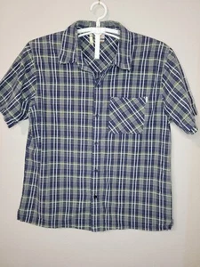 Merrell Mens Large Blue Green Plaid Button Up Short Sleeve Shirt L107 - Picture 1 of 5