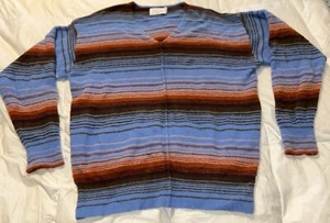 Aritzia Wilfred Free Hush Knit V-Neck Sweater Blue W/ Burnt Orange Women's Sz Sm - Picture 1 of 21