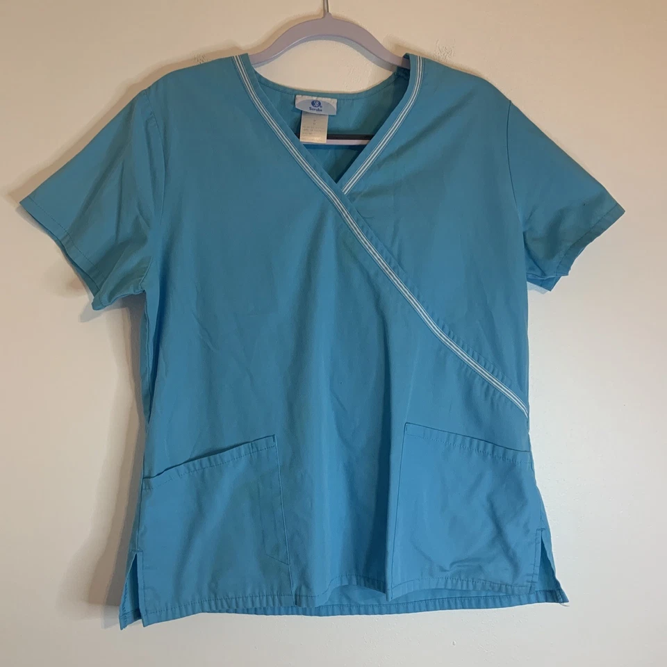 SB Scrubs Blue Mock Neck Scrub Top Medical Uniform Medium - Image 1 of 4