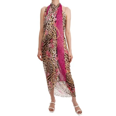 DOLCE & GABBANA Écharpe En Soie Imprimé Léopard Grande Robe Foulard Marron Rose - Photo 1/4