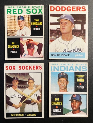 (4) Tarjetas de béisbol Topps 1964 en muy buen estado-excelente. Tony Conigliaro, Yaz, Drysdale, T. John Foto 1 de 4