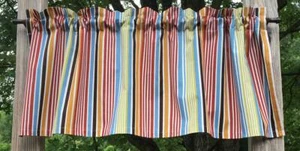 Multi Striped Valance Rainbow Orange Red Beige Brown Blue Green Beach Curtain - Picture 1 of 5