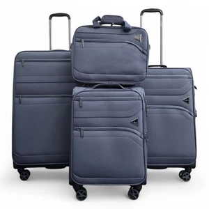 Lightweight Grey Soft Shell Suitcase 8 Wheel Set Travel Carry On Cabin Bag - Picture 1 of 29