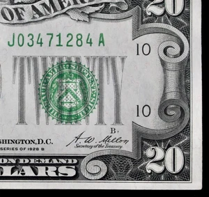 HG $20 1928B dark green seal FRN J03471284A twenty dollar, series B, Kansas City - Picture 1 of 3