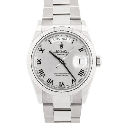 劳力士 Day-Date President 36 毫米银色罗马 18K 白金牡蛎手表 118239 — 第 1/4 张图片