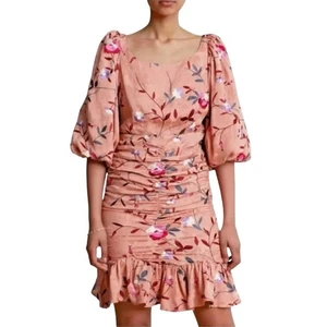 Bytimo Dresses Bytimo Ruched Floral Blush Embroidered Jacquard Dress Size M - Picture 1 of 4
