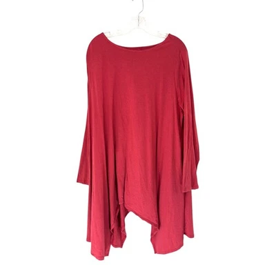 Roaman's Blouse Tunic Plus Red Asymmetrical Lagenlook Relaxed Basic Size 1X - Image 1 of 4