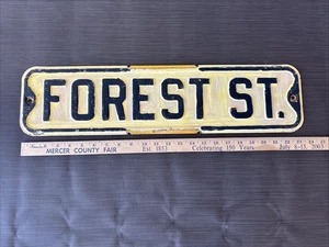 Vtg FOREST ST Street/Road Sign 24 "x 6" Pressed/Embossed/Raised Steel #214 - Picture 1 of 4