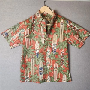 Reyn Spooner Mele Kalikimaka Hawaiian Shirt Boys L Red Surf Board Palm Christmas - Picture 1 of 5