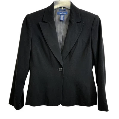 Blazer Evan-Picone para mujer 10 negro elástico un botón muesca solapa forrada carrera Foto 1 de 4