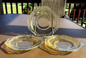 Federal Madrid Amber Saucers, Vintage Yellow Depression Glass, 5.75" 3-pc +BONUS - Picture 1 of 13