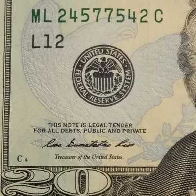 Radar Palindrome Twenty Dollar Bill 24577542 Fancy Serial Number $20 US 2013 L12 - Image 1 of 4
