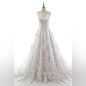 Cocomelody A-Line Court Train Tulle And Organza Wedding Dress LD5698 Us 20 UK 22 - Picture 1 of 10