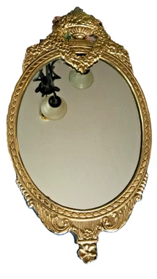 Espejo de pared ovalado ornamentado dorado estilo Regencia con marco de metal 18" x 9", ¡LN! Foto 1 de 4