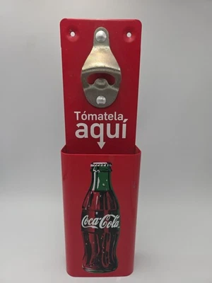 Vtg Coca Cola Coke Wall Mount Bottle Opener With Cap Catch Corcholateros Mexico - Image 1 of 4