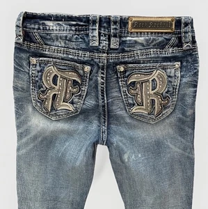 Pantalones de mezclilla Rock Revival para mujer 27 x 28 Eilish tiro medio ajustados bordados adornados - Imagen 1 de 24