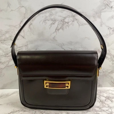 COMTESSE Bolso de Hombro Bolso de Mano Marrón Oscuro Cuero Genuino De Colección Usado Foto 1 de 4