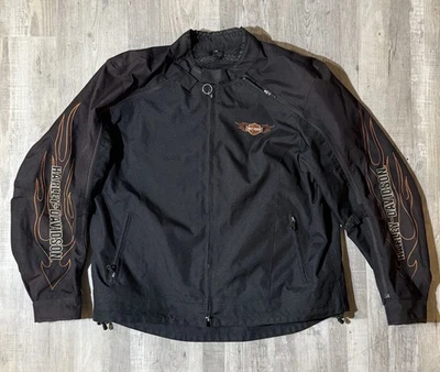 哈雷戴维森机车夹克男式 XL 黑色内衬骑行装备火焰摩托车 — 第 1/4 张图片