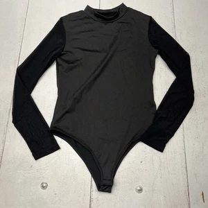 Black Long Mesh Sleeve Mock Neck Bodysuit Womens Size Medium NEW - Picture 1 of 5